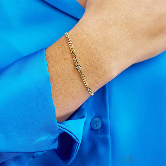 Cuban Link Bracelet with Solitaire Diamond Bracelet