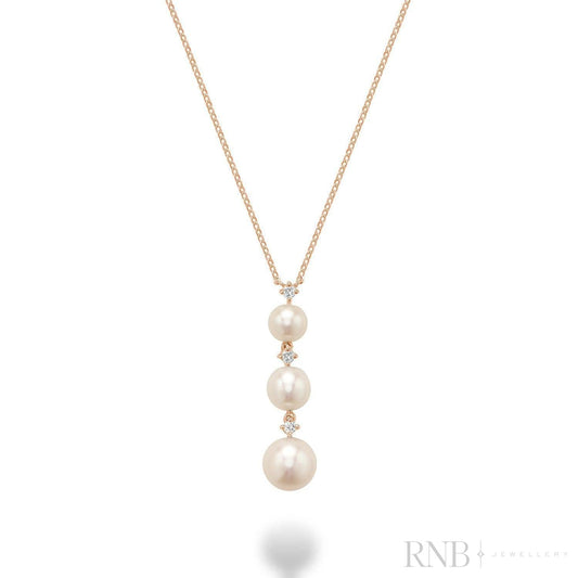 Trinity Drop Pearls & Diamonds Necklace