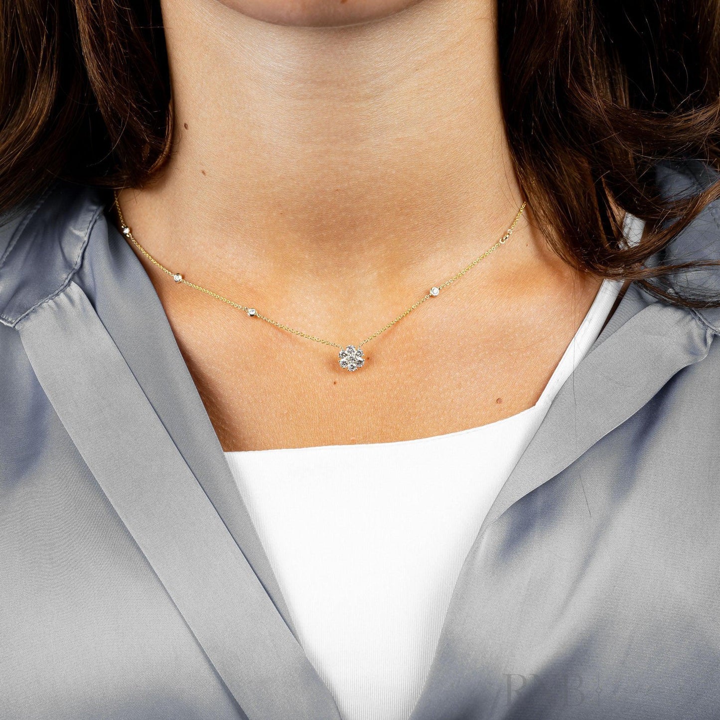 Cluster with Diamond By the Yard Necklace