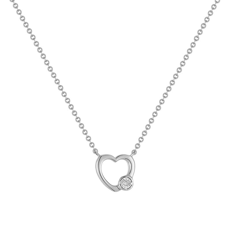 Open Heart & Bezel Diamond Necklace