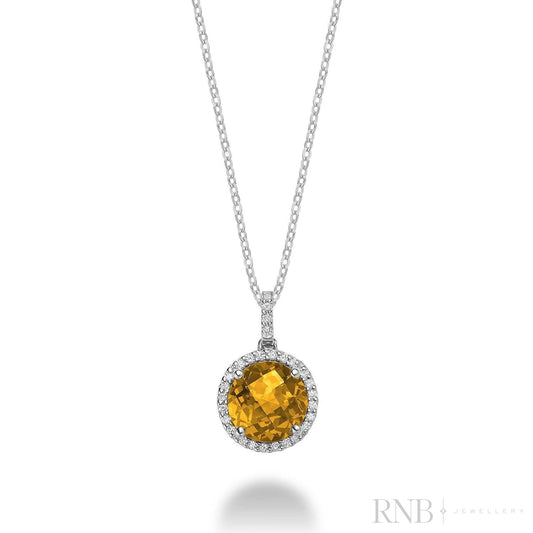 Precious Stone & Halo Diamond Pendant