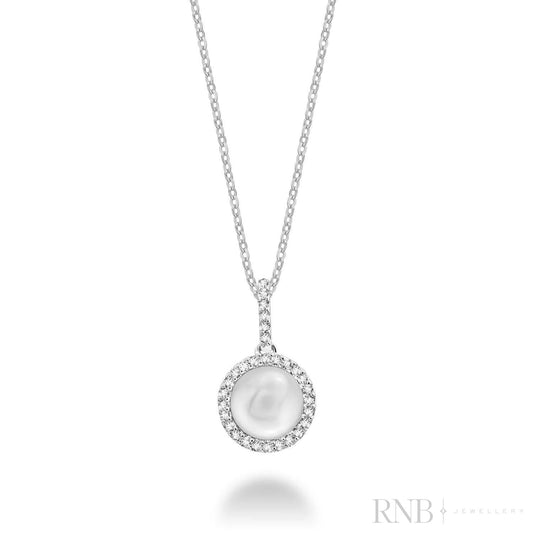 Cultured Pearl & Halo Diamond Pendant