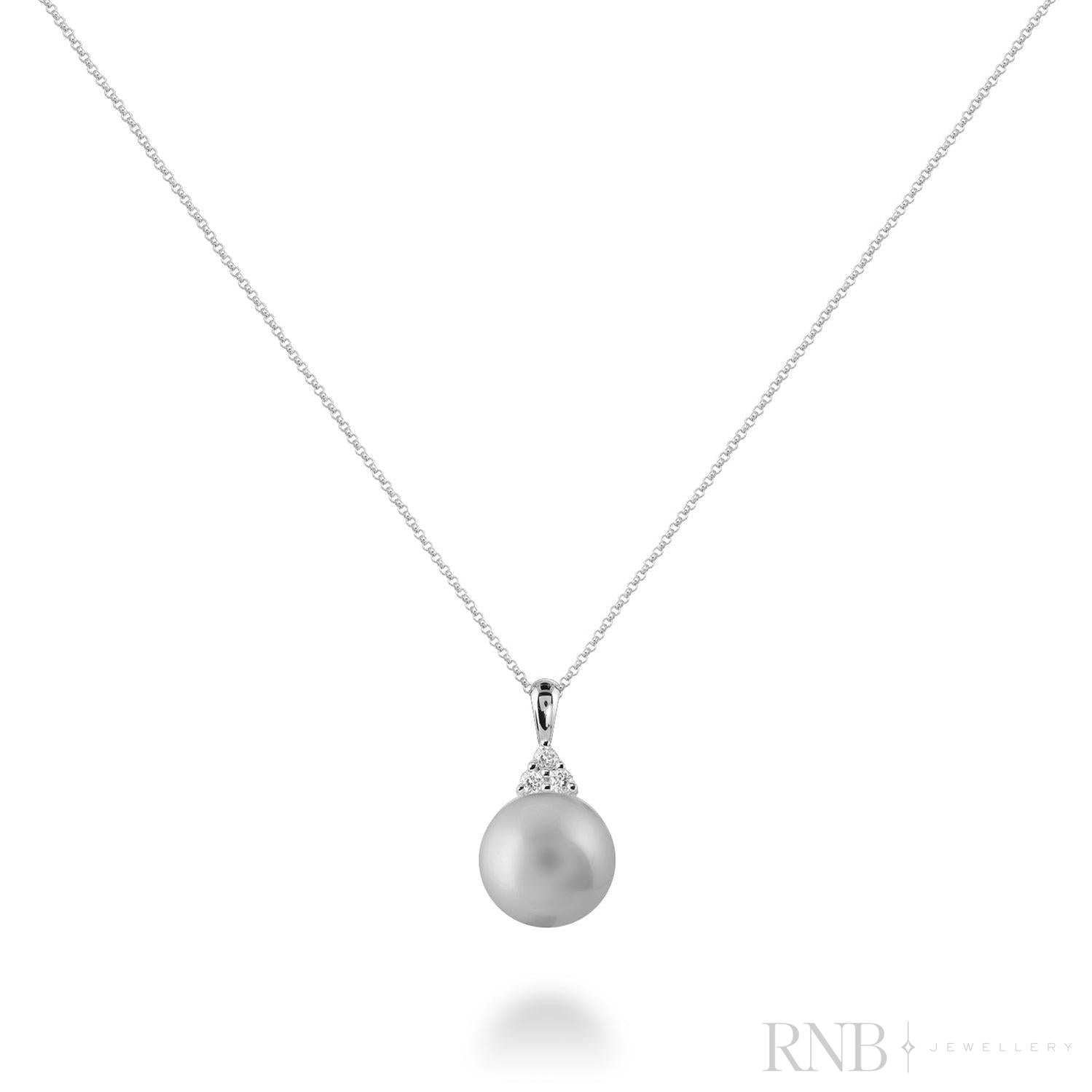 Cultured Pearl & Trinity Diamond Pendant-RNB Jewellery Cultured Pearl & Trinity Diamond Pendant-RNB Jewellery