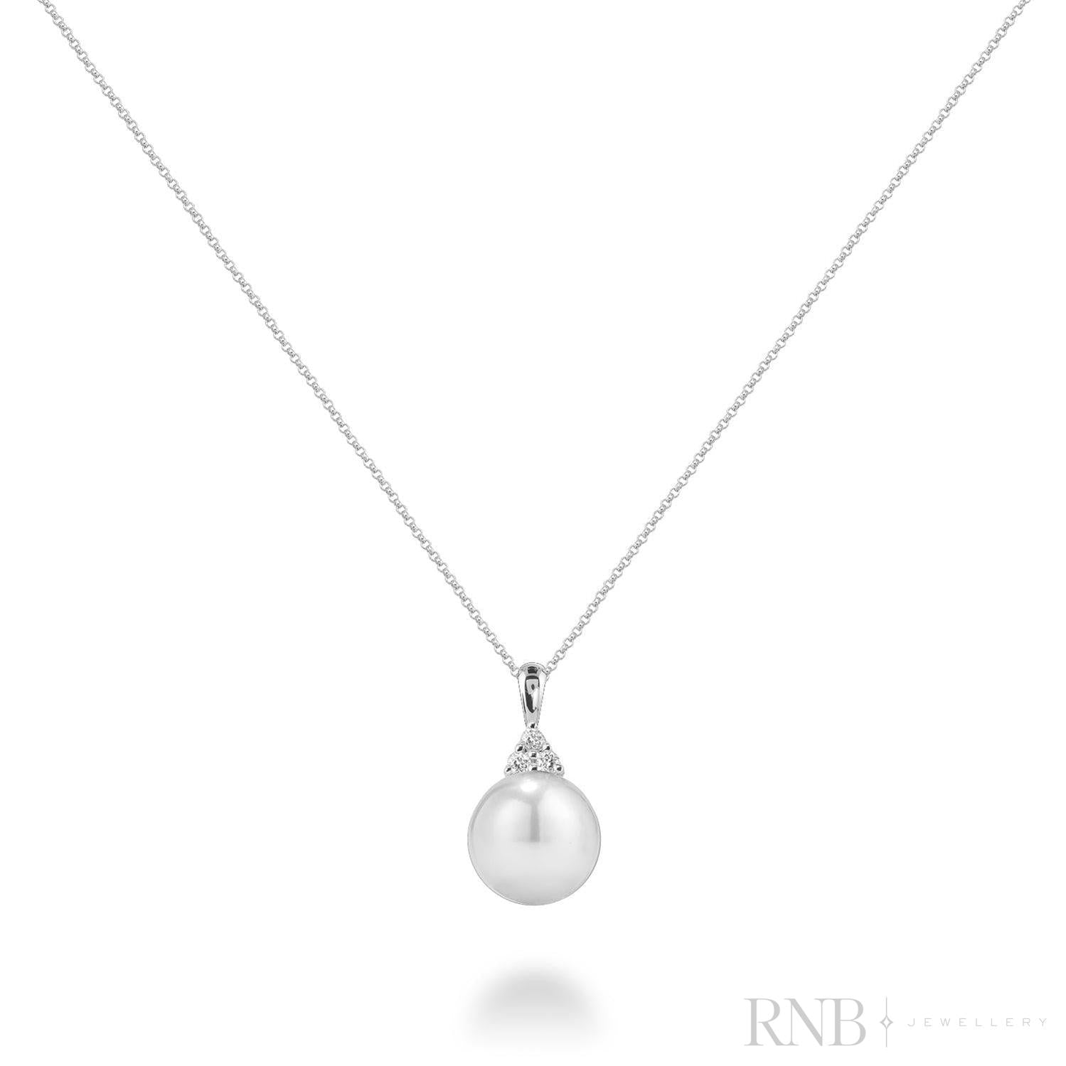 Cultured Pearl & Trinity Diamond Pendant-RNB Jewellery Cultured Pearl & Trinity Diamond Pendant-RNB Jewellery