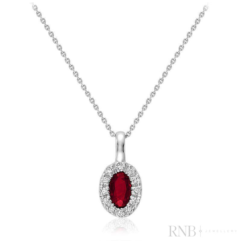 Oval Precious Stone & Halo Diamond Pendant