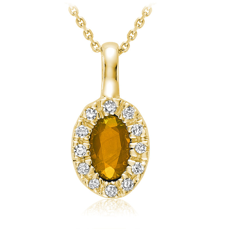 Oval Precious Stone & Halo Diamond Pendant