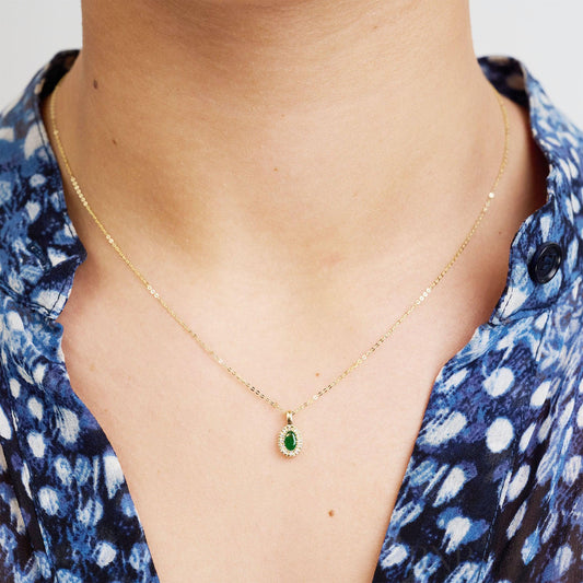 Oval Precious Stone & Halo Diamond Pendant