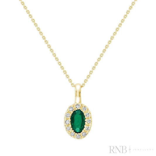 Oval Precious Stone & Halo Diamond Pendant