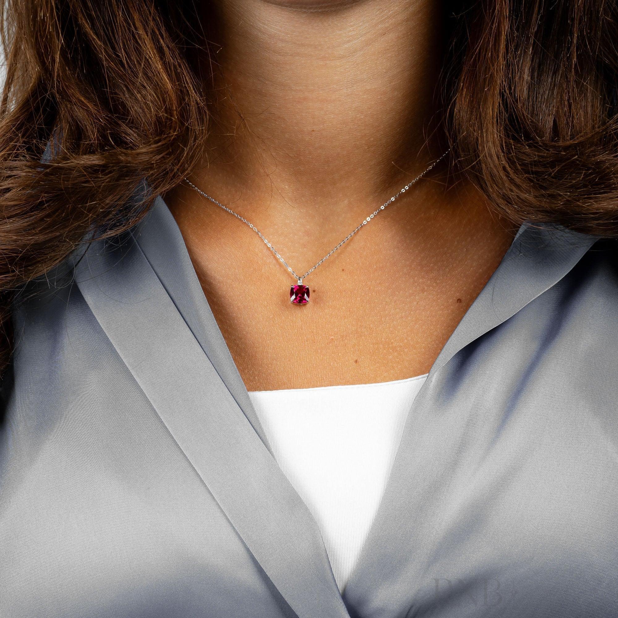 Cushion Cut Colored Stone and Diamond Pendant-RNB Jewellery Cushion Cut Colored Stone and Diamond Pendant-RNB Jewellery