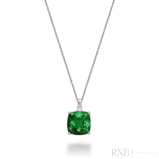 Cushion Cut Colored Stone and Diamond Pendant