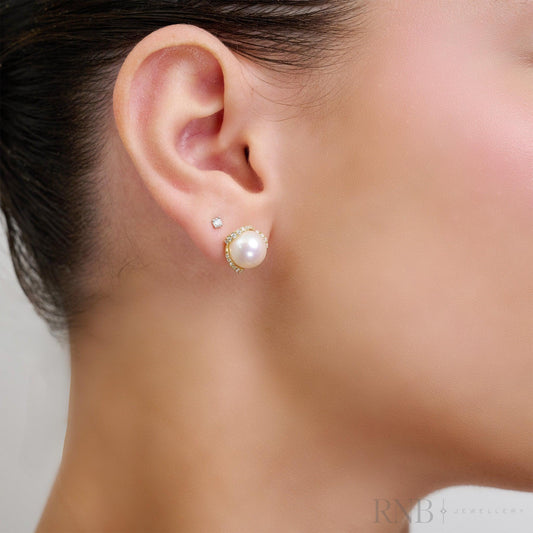Cultured Pearl & Diamonds Stud Earrings