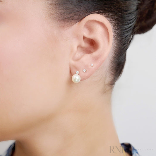 Cultured Pearl & Diamond Stud Earrings