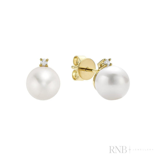 Cultured Pearl & Diamond Stud Earrings
