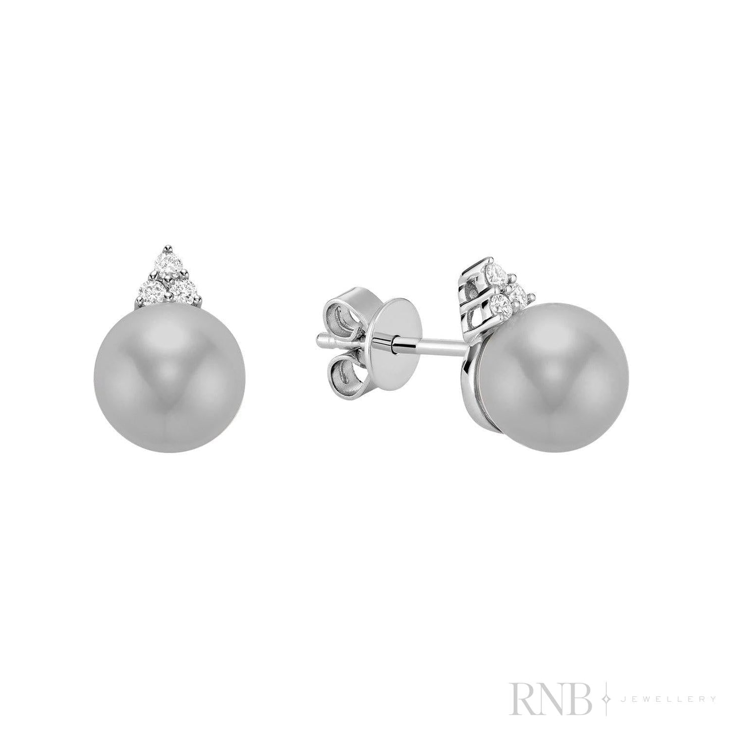 Cultured Pearl & Trinity Diamond Stud Earrings-RNB Jewellery