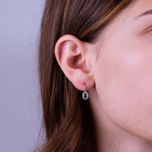 Oval Precious Stone & Diamond Halo Dangle Earrings (Copy)