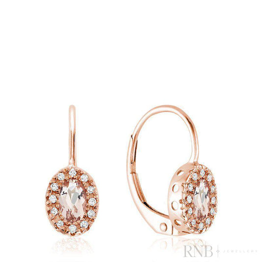 Oval Morganite and Diamond Halo Dangle Earrings