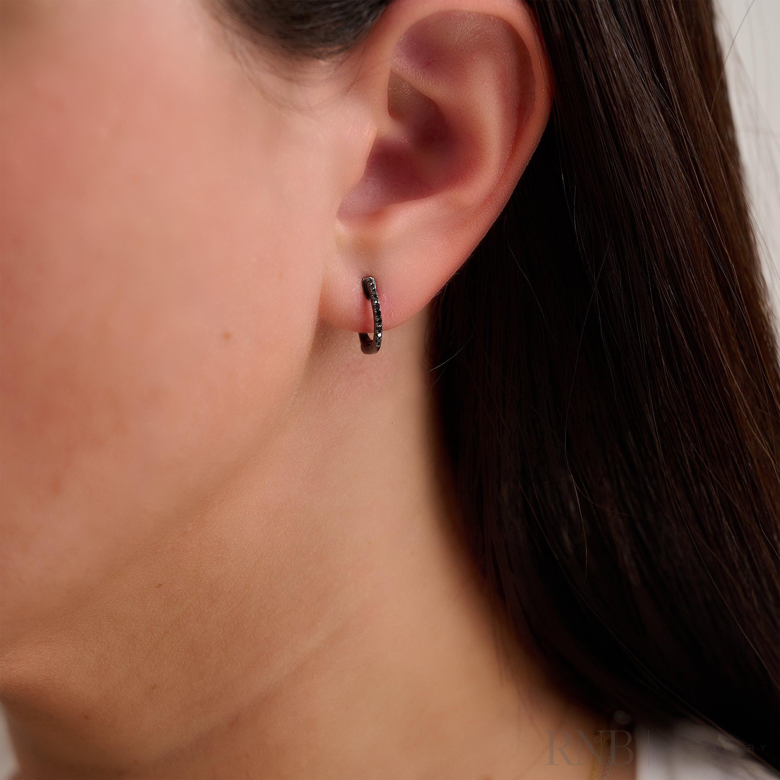 Black Rhodium & Black Diamond Huggie Earrings-RNB Jewellery Black Rhodium & Black Diamond Huggie Earrings-RNB Jewellery