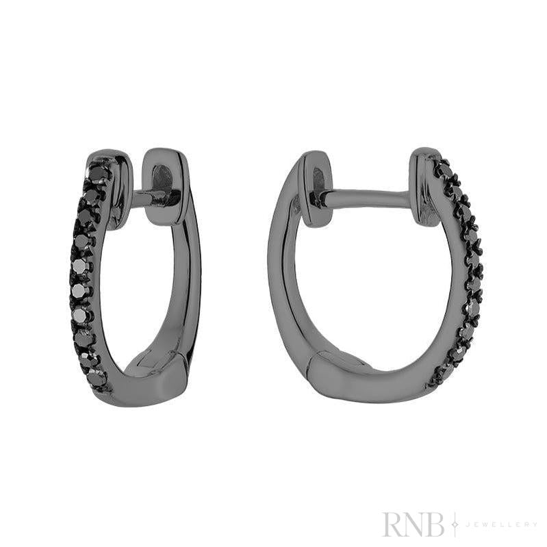 Black Rhodium & Black Diamond Huggie Earrings-RNB Jewellery Black Rhodium & Black Diamond Huggie Earrings-RNB Jewellery
