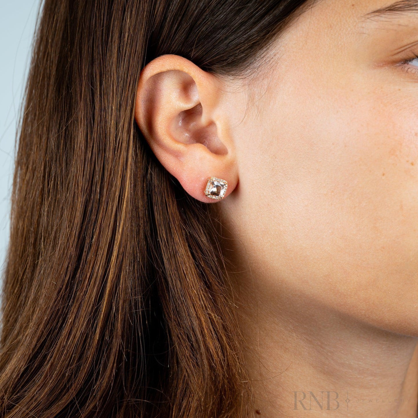 Morganite & Diamond Halo Stud Earrings