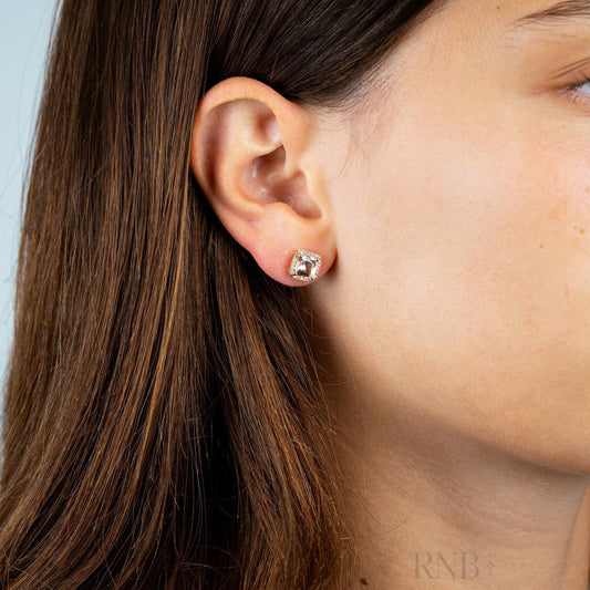 Morganite & Diamond Halo Stud Earrings