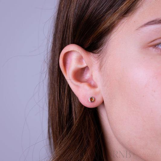 Bezel Set Precious Stone Stud Earrings