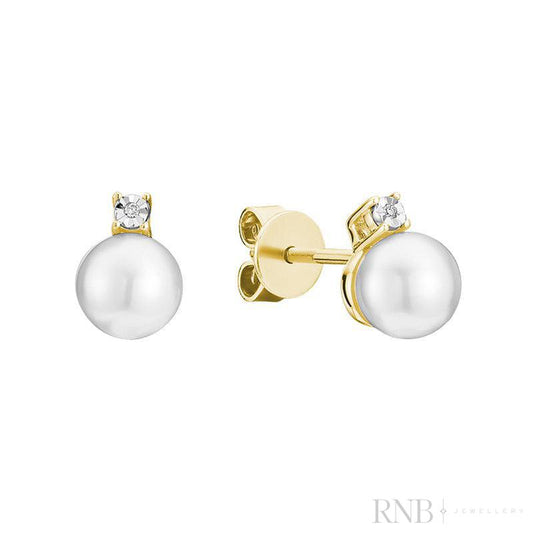 Cultured Pearl & Illusion Diamond Stud Earrings