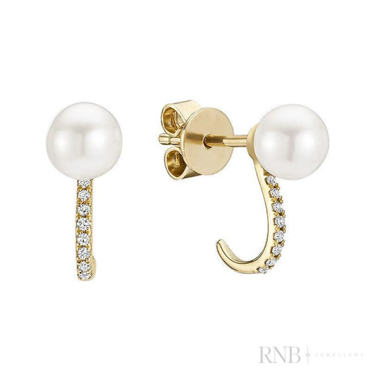 Cultured Pearl & Diamond Ear Wrap Stud Earrings