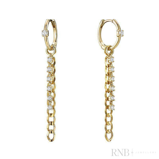 Alternating Dangle to Huggies Chain Diamond Earrings