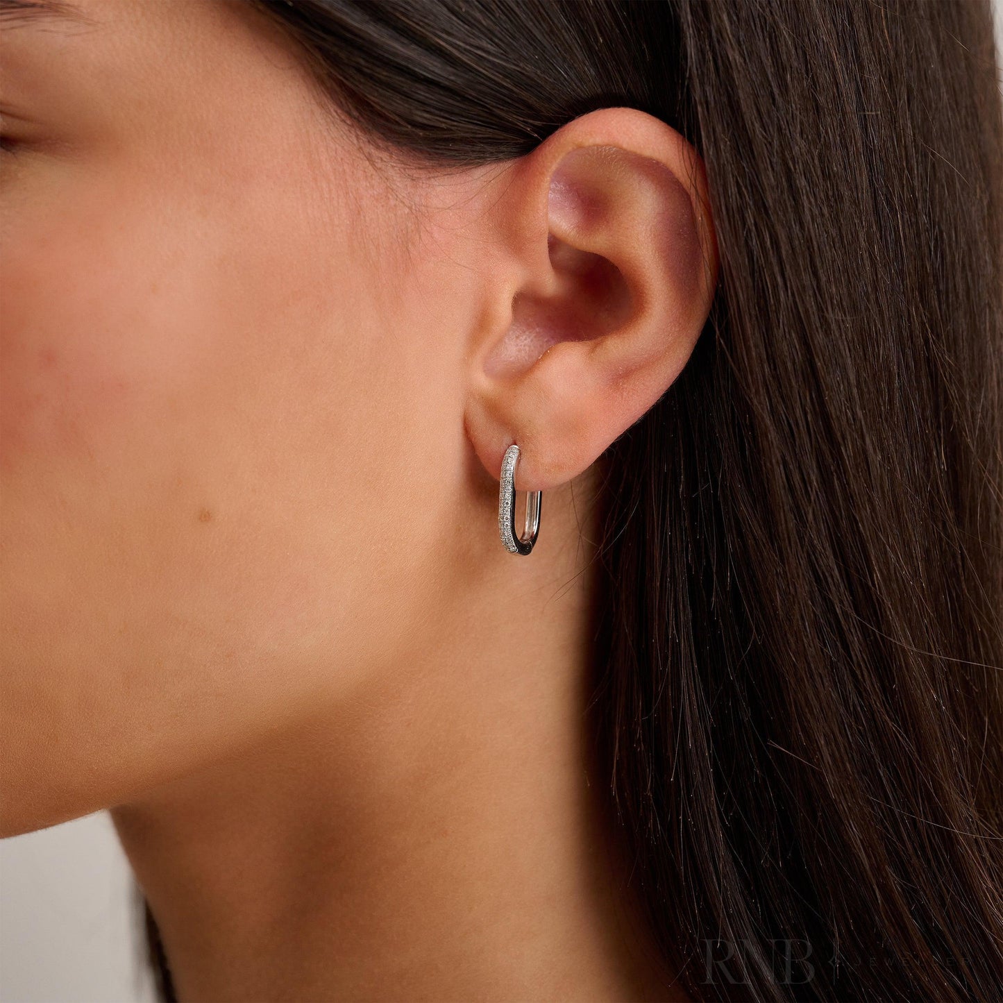 Pave Oval Paper-Clip Loop Earrings