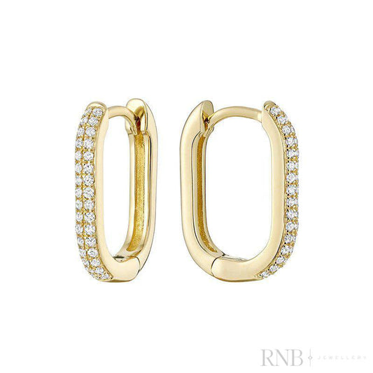 Pave Oval Paper-Clip Loop Earrings