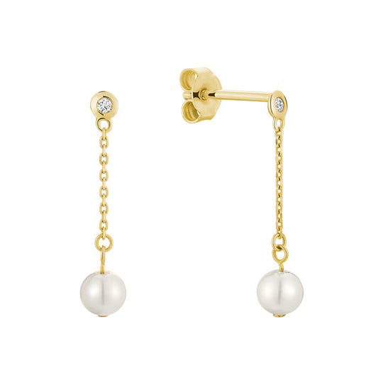 Dangling Diamond & Pearl Stud Earrings