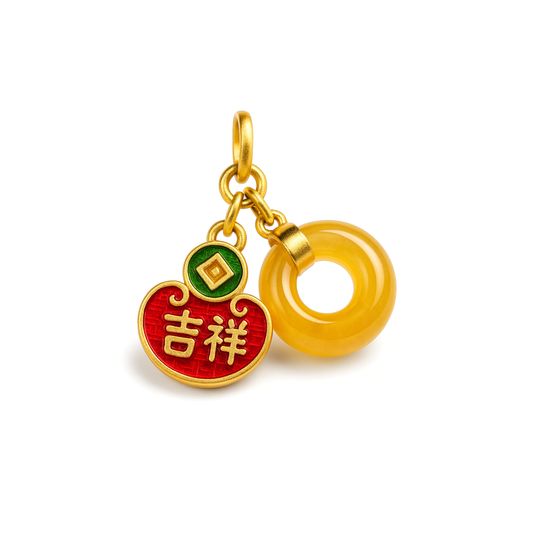 24k Gold Hetian Jade Charm