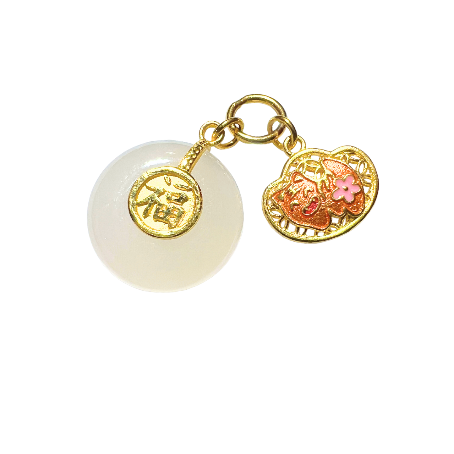24K Chinese Zodiac Hetian Jade Gold Charm (Tiger)