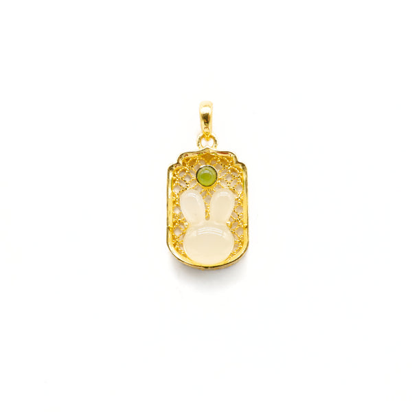 24K Gold Hetian Jade Rabbit Zodiac Pendant