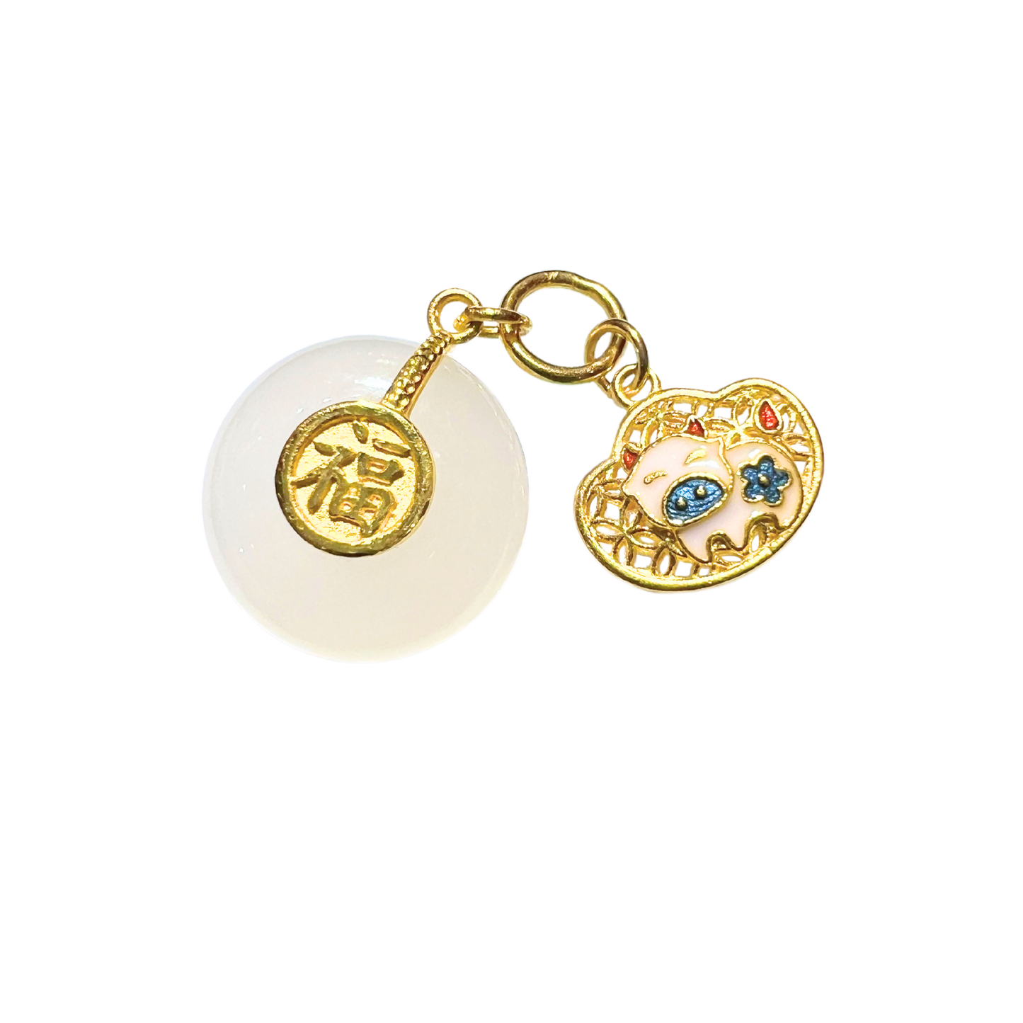24K Chinese Zodiac Hetian Jade Gold Charm (Ox)