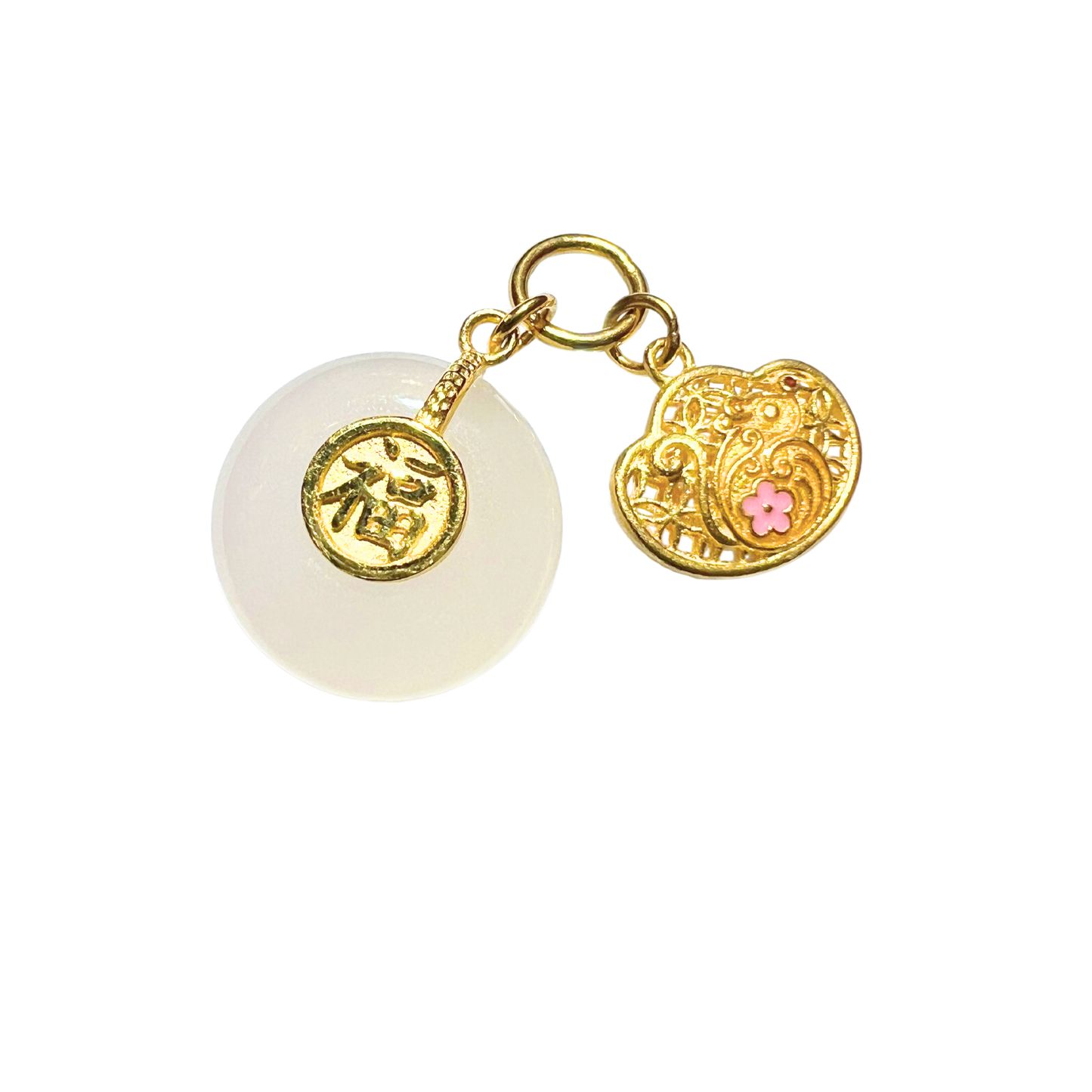 24K Chinese Zodiac Hetian Jade Gold Charm (Rat)