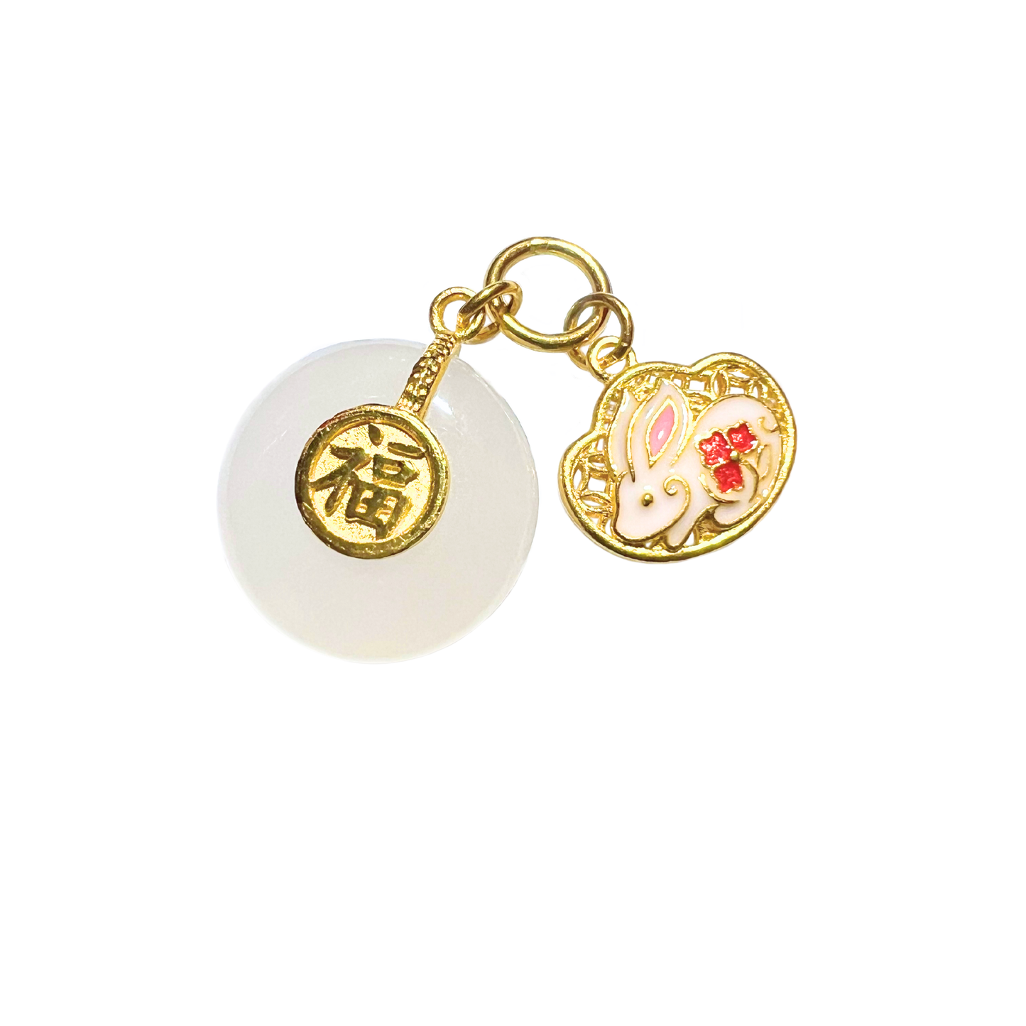 24K Chinese Zodiac Hetian Jade Gold Charm (Rabbit)