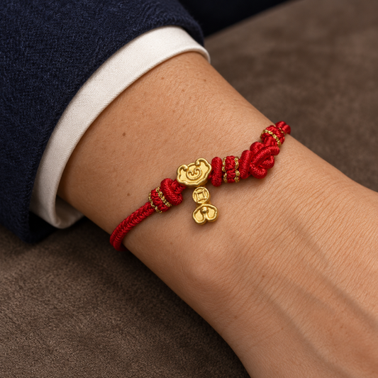 24K Gold Ruyi & Coin Bracelet