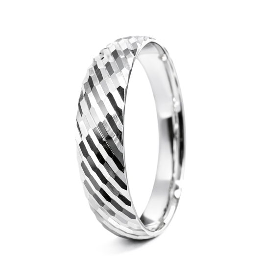 White Gold Diamond-Cut Finish Wedding Band Ring