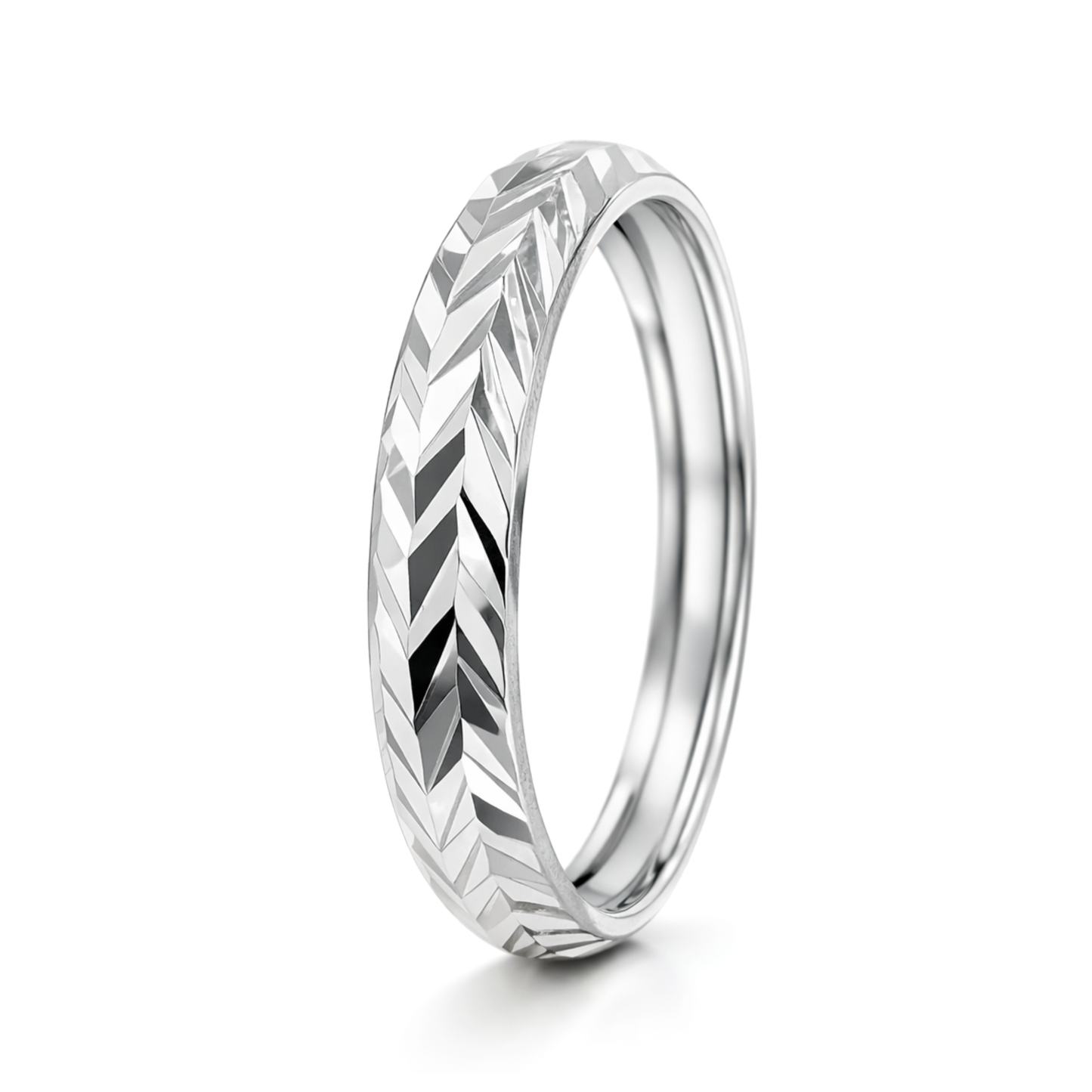 White Gold Chevron Pattern Wedding Band