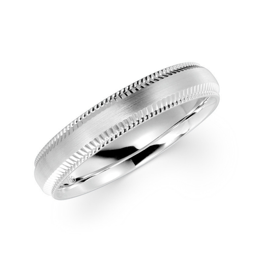 Classic 18K White Gold Milgrain Wedding Band Ring