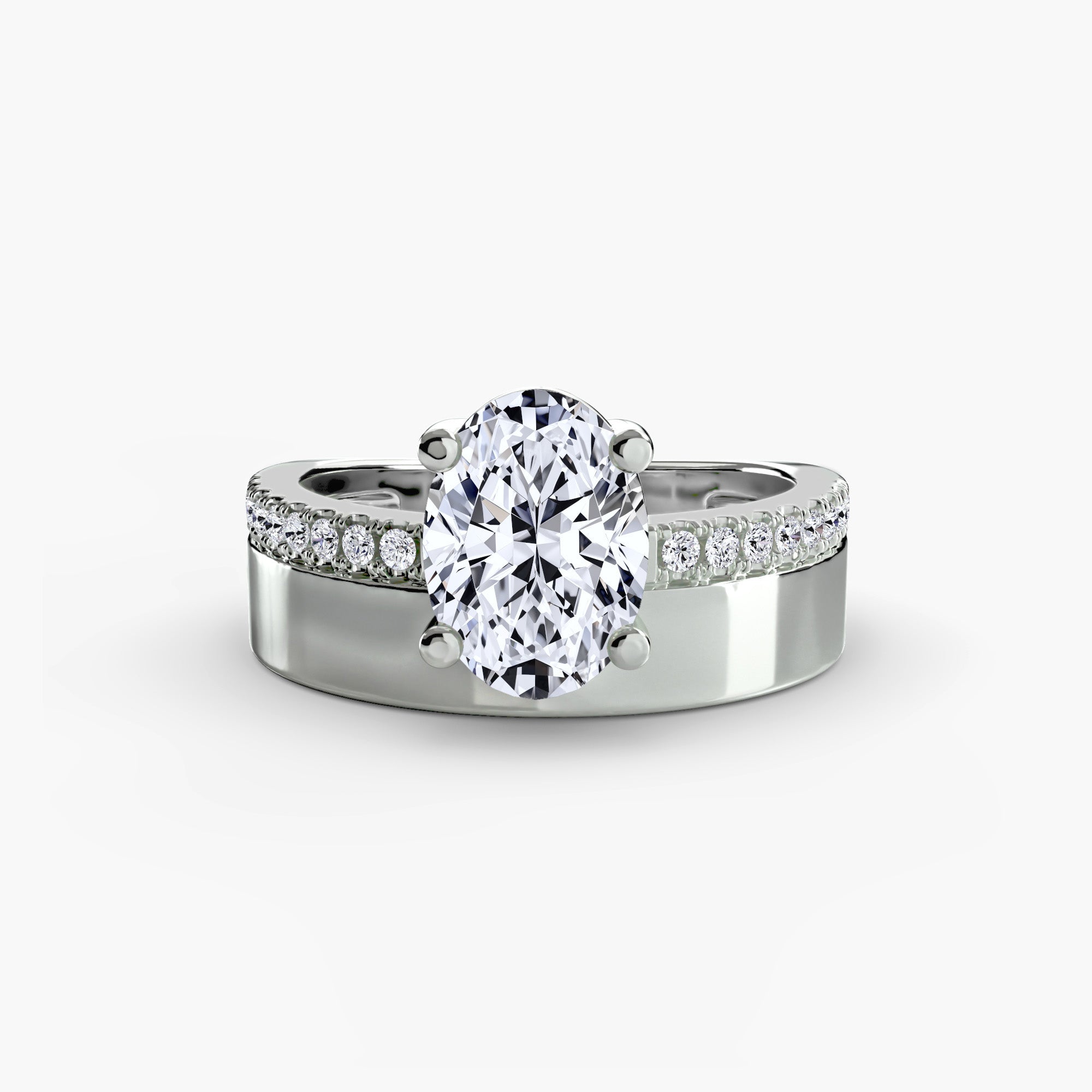 Wide Band Solitaire with Pavé Band Wide Band Solitaire with Pavé Band