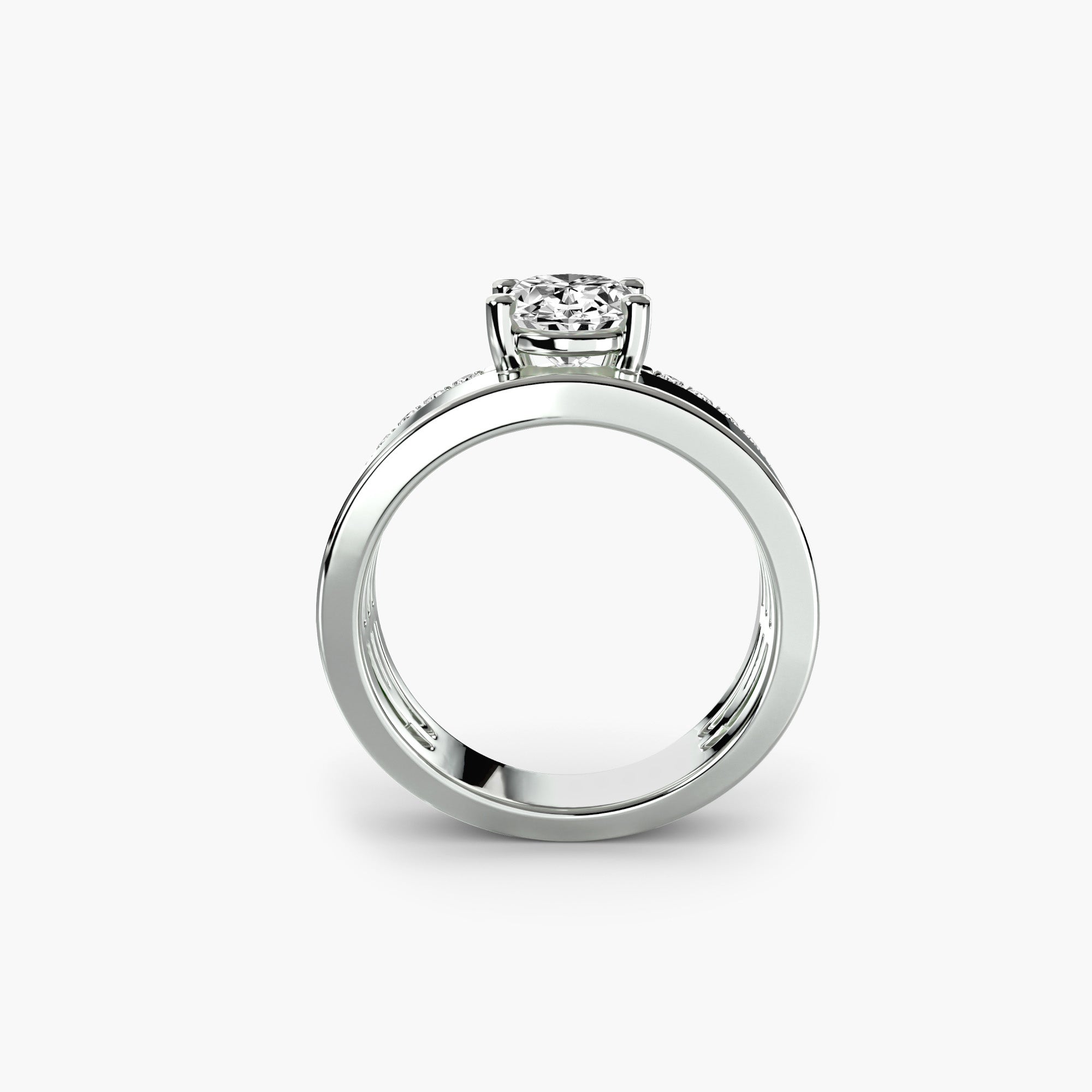 Wide Band Solitaire with Pavé Band Wide Band Solitaire with Pavé Band