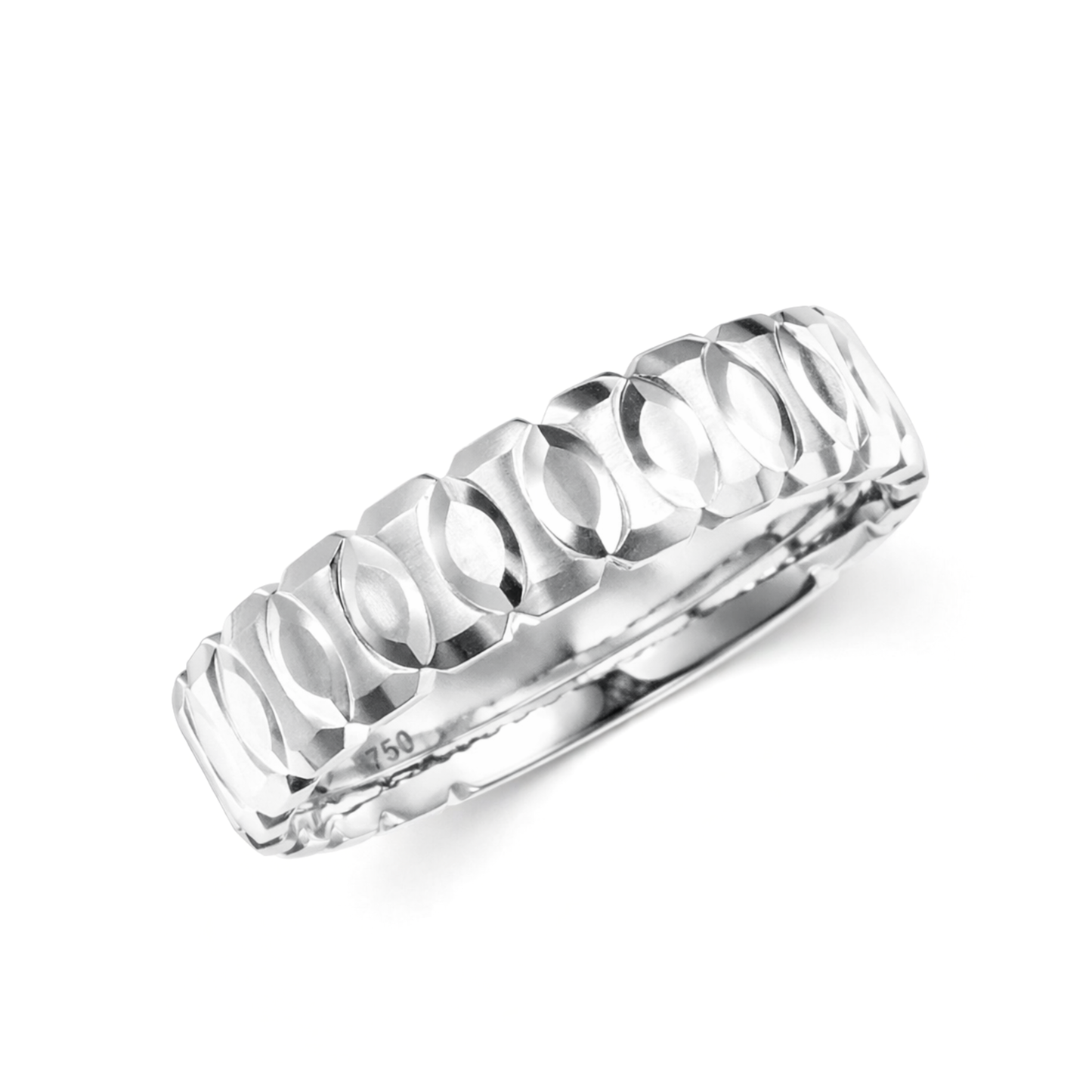 White Gold Faceted Link Wedding Band Ring
