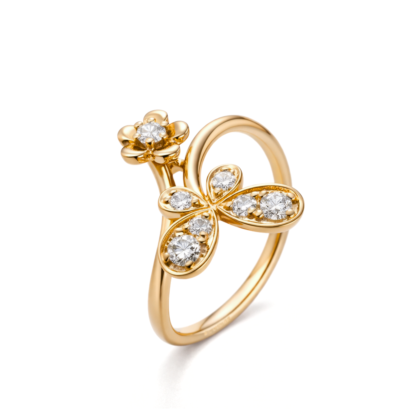 Rosé Gold Diamond Butterfly & Flower Ring