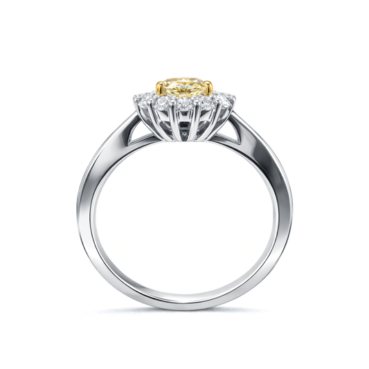 White Gold Yellow Diamond Halo Engagement-Style Ring
