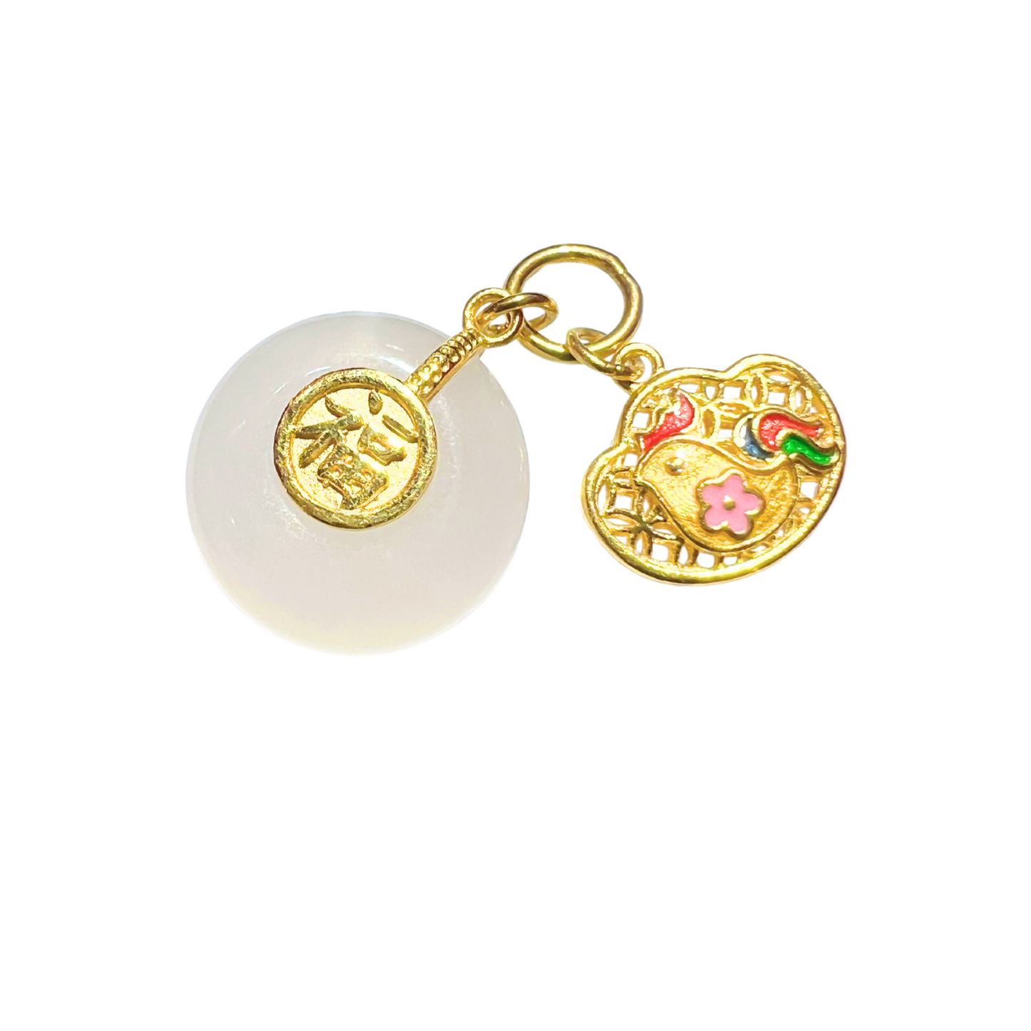 24K Chinese Zodiac Hetian Jade Gold Charm (Rooster)