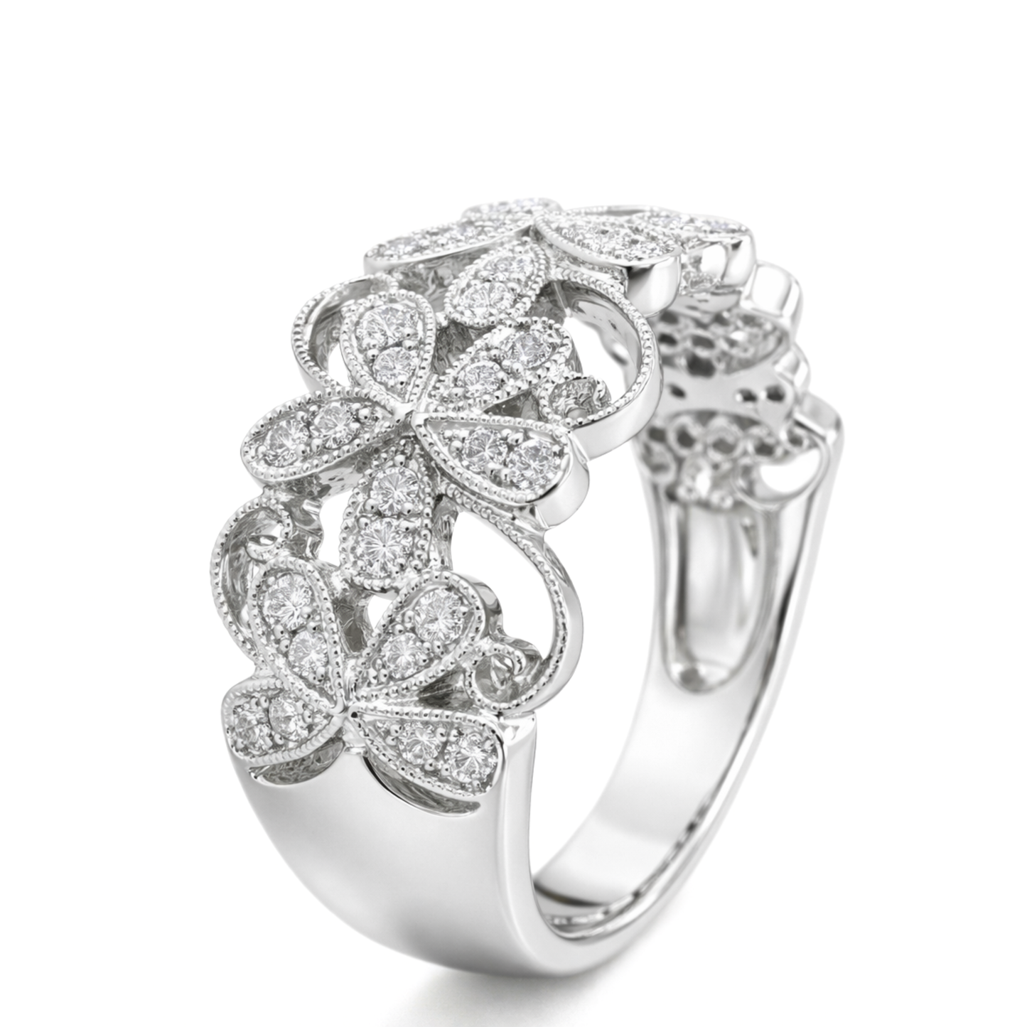 White Gold Floral & Butterfly Diamond Ring