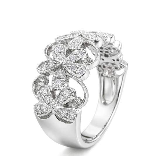White Gold Floral & Butterfly Diamond Ring