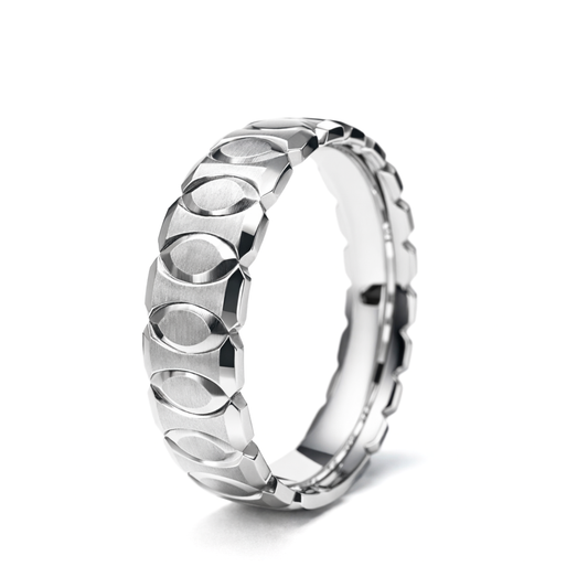 White Gold Faceted Link Wedding Band Ring